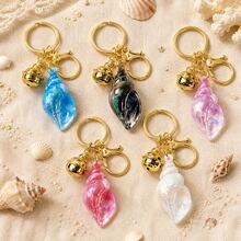 Ocean Gradient Seashell Keychain, Multi-Color Transparent Iridescent Resin Pendant With Gold Bell And Lobster Clasp, Women's Bag Charm, Car Key Decoration, Summer Beach Theme Gift, Sold Individually - Multicolor - View 2