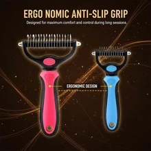 Double-Sided Bristle Pet Grooming Brush, Long Hair Dog & Cat Deshedding Comb, Easily Remove Hair Knots, Tangles And Loose Fur, Non-Slip Handle Large Pet Shedding Cleaning Tool - Multicolor - View 4