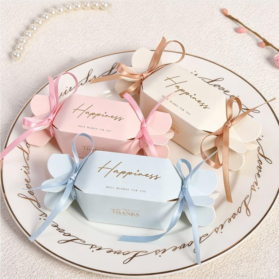10/20pcs Small Candy Boxes With Ribbon, Wedding Favor Boxes Suitable For Party Snacks, Birthday Gift Bags, Small Desserts And Chocolate Packaging Boxes - View 1