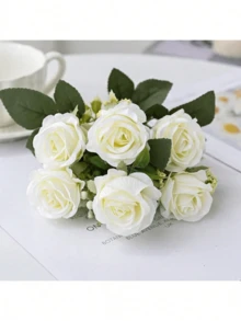 1/3pcs Artificial Silk Rose Bouquet, Faux Foam Fruit, Spring/Autumn Decoration, Valentine's Day Bridal Bouquet, Wedding Vase Decoration, Suitable For Home, Room, Restaurant, Bedroom, Bathroom, Kitchen Decor - White - View 3