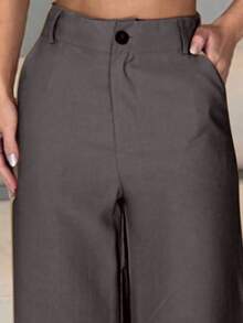 Elegant Women's Wide-Leg Trousers With Pockets. - 深灰色 - 查看 2