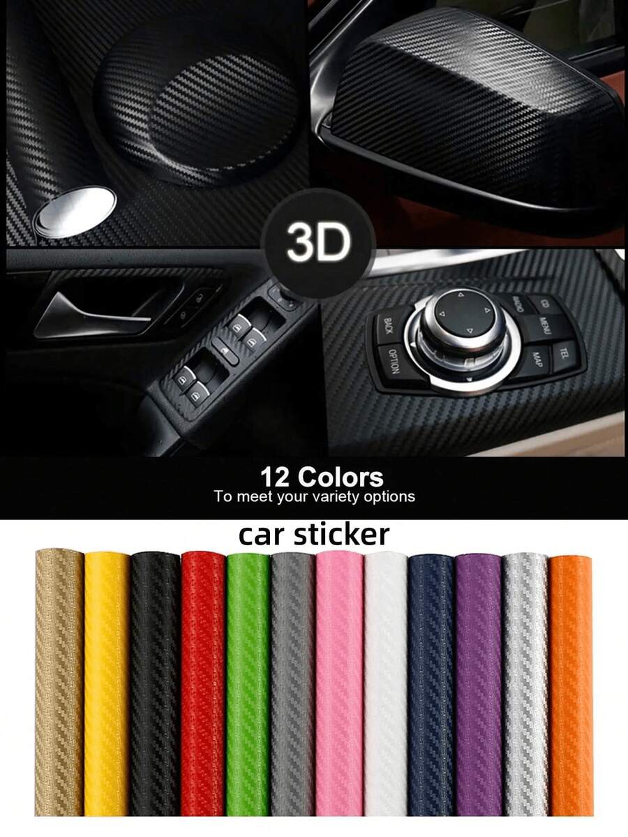 1片裝3D碳纖維紋理汽車內飾門板飾條貼紙，多色自黏防水耐磨乙烯基貼膜，專為汽車內飾改裝設計 - 多色 - 查看 1