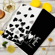 2/4Pcs Black Heart Print Kitchen Towels, Soft Microfiber Dish Tea Towels, Minimalist Farmhouse Decor Cloths For Cooking Baking Gift - Black - View 8