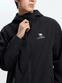 CAMEL CROWN Chaqueta de exterior de una sola capa para hombre, cómoda, repelente al agua y ligera, adecuada para senderismo y montañismo en primavera - Fantasma negro - Ver 2