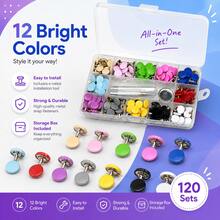 12 Colors Metal Copper Snap Buttons With Installation Tool, Colorful Fastener Snaps For Clothing, Bags & DIY Sewing Crafts - A - View 5