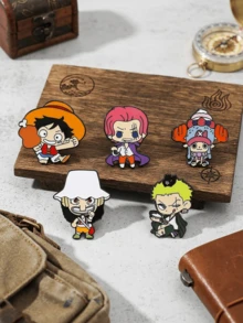 1/5pcs Q Version One Piece Anime Enamel Brooch, Luffy Zoro Cartoon Metal Lapel Pin, Backpack Clothing Hat Decoration Badge, Collectible Gift - Multicolor - View 1