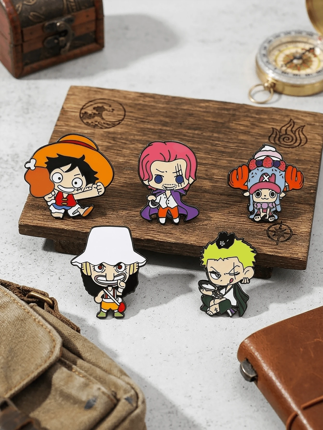1/5pcs Q Version One Piece Anime Enamel Brooch, Luffy Zoro Cartoon Metal Lapel Pin, Backpack Clothing Hat Decoration Badge, Collectible Gift - Multicolor - View 1