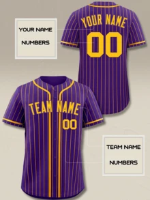 Custom Baseball Jersey Striped Button-Down Shirt Personalized Sports Uniform Men Women Youth - Purple - View 2