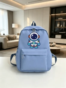 中性波普藝術太空人印花背包，多色大容量休閒日用包，適合校園與旅行 - 彩色 - 查看 4
