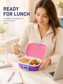 Portable Lunch Box In 5 Macaron Color Blocks With Handle And Buckle Design. Suitable For Single-Person, Portable, Airtight Lunch Boxes. Perfect For Back-To-School Season, Working Professionals, And Outdoor Picnics. - Multicolor - View 10