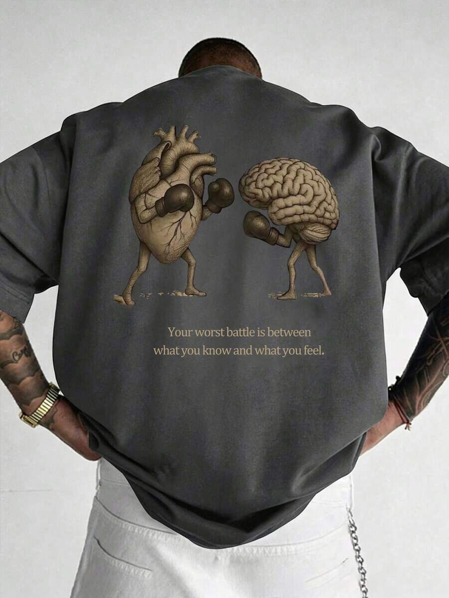 1pc Men's Fashion Printed Loose Fit Short Sleeve T-Shirt | Exquisite Design | Summer Essential | Easy To Match, Showcase Personal Style - Grey - View 1