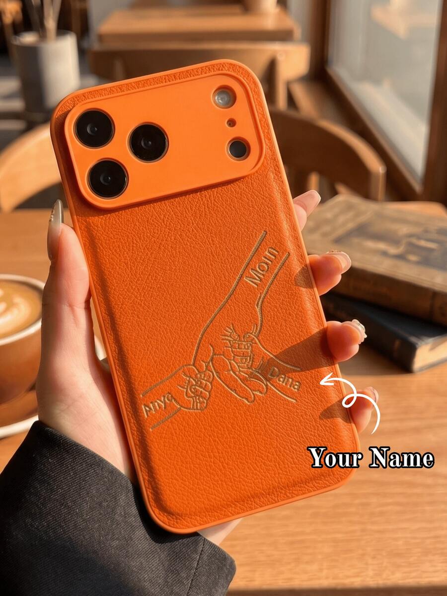客製化個人縮寫 PU 皮革手機殼，適用 17 16 15 14 13 Pro Max 系列，雷雕設計，相機鏡頭保護，全機防摔，生日與節日禮物首選