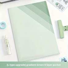 1pc 6-Layer Transparent L-Shaped Folder, Gradient Color PP Waterproof Material, Large Capacity Storage For Test Papers And Bills, Suitable For Student Exam Preparation Organization And Office Document Filing, Portable Loose-Leaf File Storage Bag, School Supplies - A - View 10