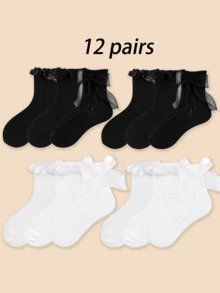 1/2/3/5/6/12 Pairs Lace Trim Cable Knit Lolita Mid-Calf Socks - Multicolor - View 29
