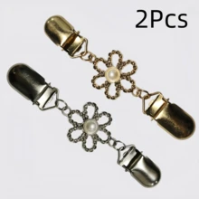 2/3/4Pcs New Vintage Pearl Sweater Clips, Classic Women's Floral Shawl Cardigan Scarf Clips, Waist Fixing Buckle - Multicolor - View 21