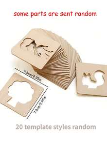 20pcs Christmas Decoration Montessori Wooden Animal & Fruit Pattern Painting Doodle Fill-In DIY Painting Template, Back To School - Multicolor - View 7