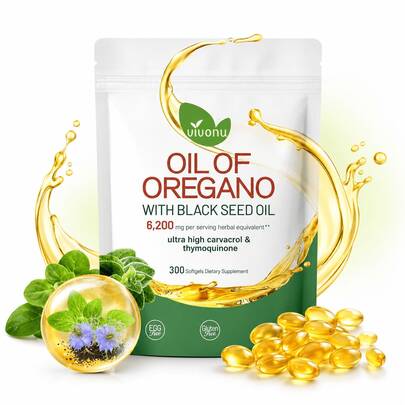 Vivonu Oil Of Oregano With Black Seed Oil Softgels 300 Count 6200mg Herbal Equivalent Carvacrol Thymoquinone Immune & Body Wellness Support Dietary Supplement