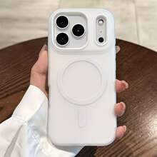 啞光淺白色極簡磁吸手機殼，相容 iPhone 17/17Air/17pro/17promax/16/16E/16PRO/16PROMAX/16PLUS 15 14 13 12 11 Pro Max，支援無線充電，柔軟矽膠背蓋 - 白色 - 查看 4