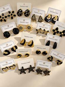 24 Stücke Set Edelstahl Ohrringe für Frauen - Geometrische Blumen Herz Schmetterling Blatt Ohrringe Schmuck, Alltag Urlaub Festival Geschenk, zufällige Stile - Verschiedenfarbig - Übersicht 7