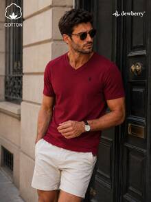 T8568 DEWBERRY Men V NECK T-SHIRT - Burgundy - View 2