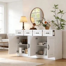 160 Cm Sideboard Cabinet In MDF With Storage Doors - White - View 11
