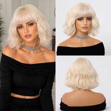 12 Inch Short Wavy Bob Wig, Classic Wine Red Water Wave Bob Wig With Bangs, Heat Resistant Natural Look, Suitable For Daily Wear, Party, Cosplay - Burgundy - View 14