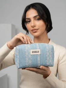 Bolsa de maquillaje azul de gran capacidad y moda, bolsa de viaje de vacaciones con patrón floral lindo, bolso de mano elegante de alta gama bohemio, bolsa de aseo de viaje portátil con cremallera, bolsa de almacenamiento portátil, esencial de viaje, útiles escolares, juego de bolsas de maquillaje de tela suave, cartera y bolso de mujer de moda, adecuado para el hogar, viajes, vacaciones y escuela, esencial para el dormitorio, regalo para dama de honor, regalo del Día de la Madre, regalo de cumpleaños. (Patrón aleatorio) - Celeste - Ver 8