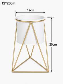 1pc/Set Creative Metal Plant Pot With Gold Geometric Stand, Vintage Style Succulent Planter, Large Desktop Flower Pot, Suitable For Balcony, Living Room, Office, Home Garden Decoration - Multiple Styles - View 13