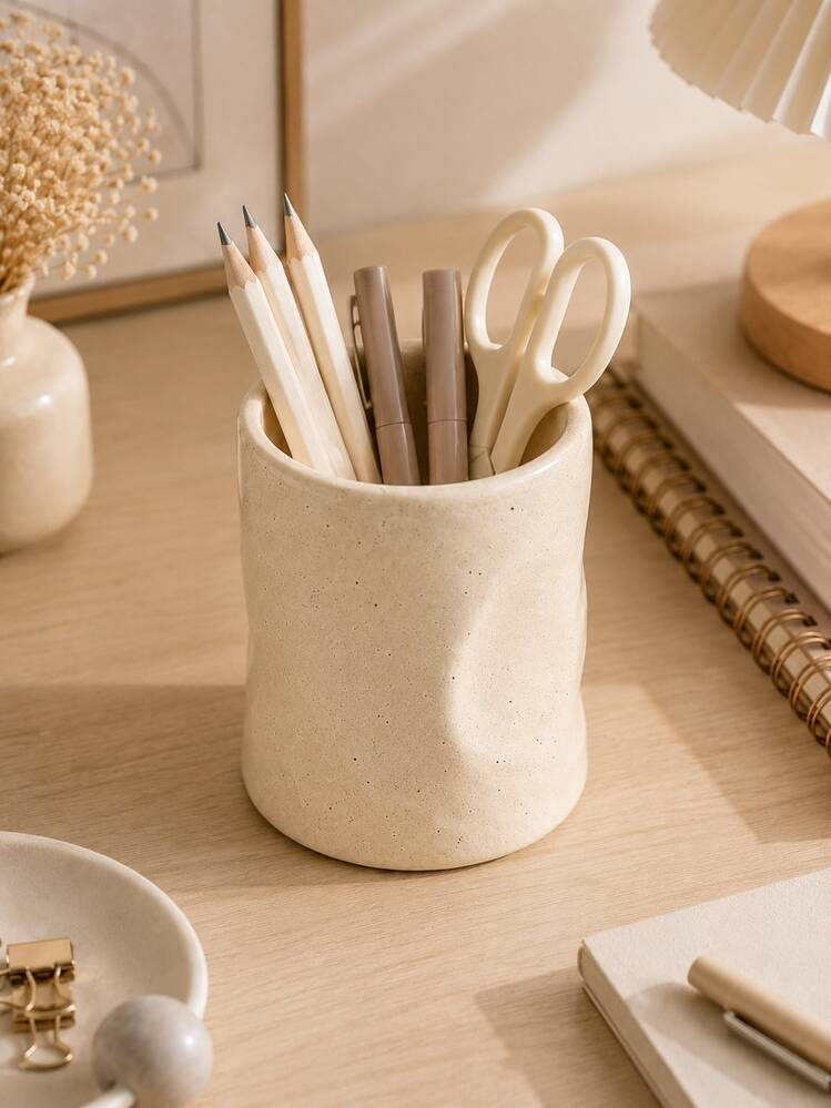 Cute Wavy Resin Pen Holder, 5 Colors Available, Matte And Glossy Finish, Multi-Purpose Stationery And Makeup Brush Storage, Suitable For Students And Office Workers, Multi-Functional Desktop Organizer - Corrugated Storage - View 1