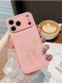 個性化客製化縮寫 PU 皮革手機殼，適用於 iPhone 17 16 15 14 13 Pro Max 系列，雷雕設計，相機鏡頭保護，全機防摔保護，客製化設計，生日與節日禮物的完美選擇 - 粉色 - 查看 4