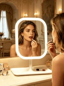 LED Makeup Mirror With Light, 3X Magnification Suction Cup Mirror, 3 Color Lights, Dimmable Touch Control, USB Rechargeable Vanity Mirror With Storage Base, 360° Rotation, Suitable For Bedroom, Dorm And Travel, Ideal Holiday Gift - Multicolor - View 3