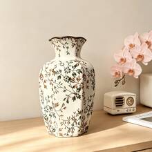 1 pieza Jarrón de cerámica vintage con diseño floral, jarrón hexagonal con esmalte agrietado y borde oscuro, jarrón decorativo de estilo campestre adecuado para el hogar, sala de estar, entrada, boda - multicolor - Ver 3