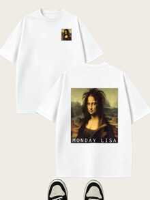 Camiseta de manga corta para hombre "MONDAY LISA" - Diseño creativo que combina arte clásico con humor moderno, casual y cómoda para el uso diario, adecuada para el trabajo de lunes, fiestas - Negro - Ver 11