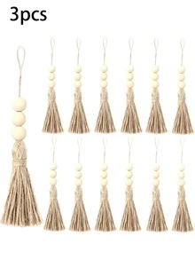 Handmade Natural Jute Rope Tassel Pendant, Rustic Wooden Bead String, Suitable For Christmas Tree DIY Handmade Wooden Bead Garland Projects, Weddings, Home Party Decoration (Natural Color) - Multicolor - View 9