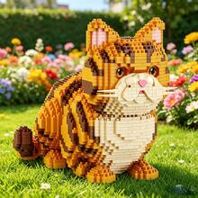 2356pcs Micro Particle Orange Tabby Cat Building Block Set, 2 Styles Optional DIY Assembly Pet Model, Desktop Home Decor Creative Handmade Craft Gift, Suitable For Hobby Collectors - Multicolor - View 2