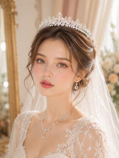 1件波希米亞復古奢華水鑽皇冠，婚禮新娘飾品，仙氣氛婚禮拍照配件