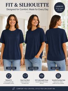 OKP 5pack Women's Large Size Solid Color Sports T-Shirt,Simple Elegant Fashionable Casual Outfit, Plus Size Clothing,Gym Clothes Women,Workout Sets Women - 彩色 - 查看 4