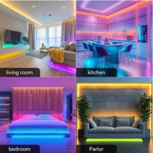 3535 RGB LED 燈條，附 24 鍵紅外線遙控器，16 色可調光，3 顆 AA 電池供電，適用於電視背光、鏡子、櫥櫃、廚房、婚禮、派對與居家裝飾（不含電池） - 3535RGB-24K - 查看 9