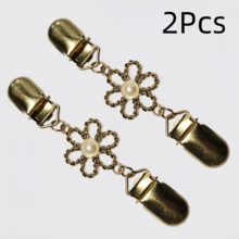 2/3/4Pcs New Vintage Pearl Sweater Clips, Classic Women's Floral Shawl Cardigan Scarf Clips, Waist Fixing Buckle - Multicolor - View 15