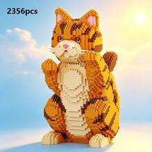 2356pcs Micro Particle Orange Tabby Cat Building Block Set, 2 Styles Optional DIY Assembly Pet Model, Desktop Home Decor Creative Handmade Craft Gift, Suitable For Hobby Collectors - Multicolor - View 1