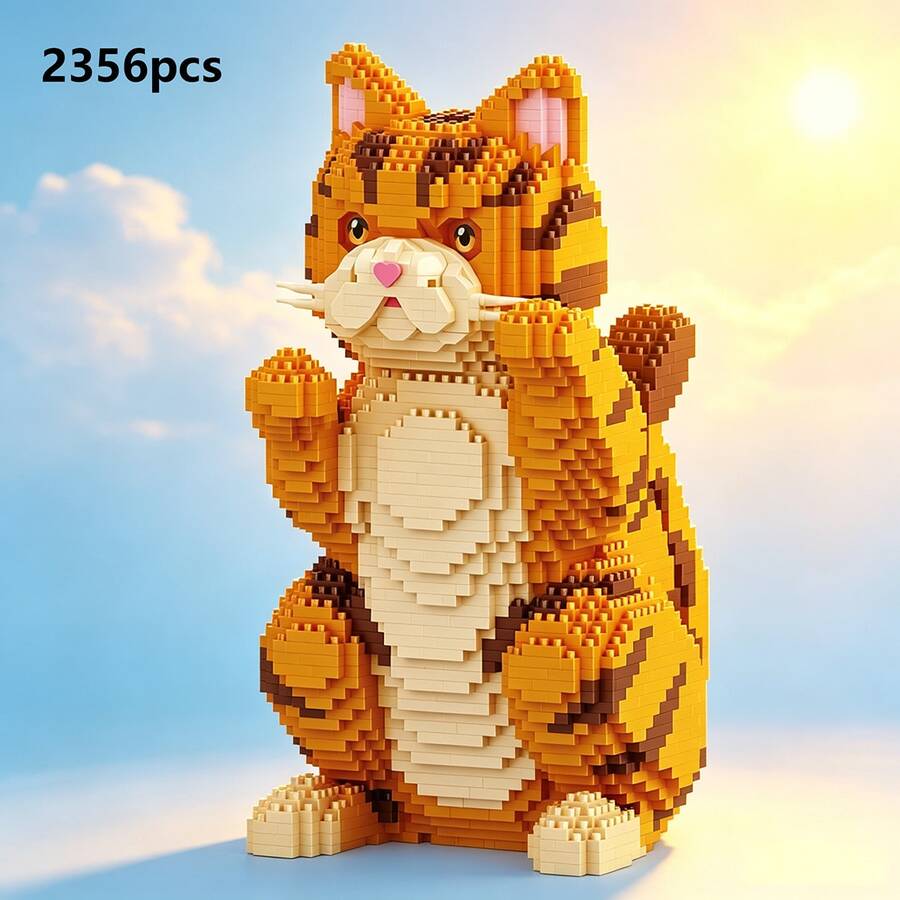 2356pcs Micro Particle Orange Tabby Cat Building Block Set, 2 Styles Optional DIY Assembly Pet Model, Desktop Home Decor Creative Handmade Craft Gift, Suitable For Hobby Collectors - Multicolor - View 1
