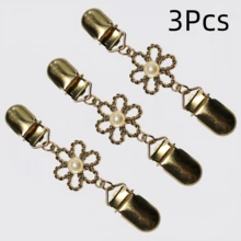 2/3/4Pcs New Vintage Pearl Sweater Clips, Classic Women's Floral Shawl Cardigan Scarf Clips, Waist Fixing Buckle - Multicolor - View 12