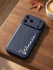 客製化字母姓名縮寫 PU 皮革手機殼，適用 17 16 15 14 13 12 11 Pro Max 系列，奢華鱷魚紋理，防震防刮， 17 Pro Max 理想聖誕禮物首選 - 藏蓝色 - 查看 4