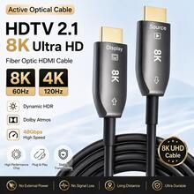 JUSTLINK 8K光纤高清电视线缆，超高速HDTV 2.1 48Gbps，支持8K@60Hz、4K@120Hz动态HDR/EARC/HDCP 2.2/2.3/3D，适用于高清电视/投影仪/家庭影院/电视盒/游戏机 - 黑色 - 查看 9