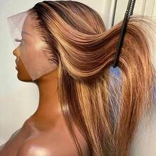 Uveous Ombre Highlight Lace Front Wig Human Hair 4/27 Highlight Colored Bone Straight Wigs 13X4 Transparent Lace Frontal Glueless Wigs Honey Blonde Colored Human Hair Pre Plucked For Women - P4/27 - View 3