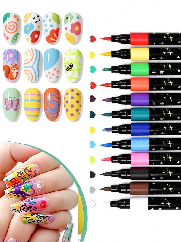 12pcs Dog Nail Polish Pens Quick Dry 12 Colors Pet Nail Polish For Dogs Or Cats Easy Application Dog Nail Polish Fast Dry Dog Polish - Great Dog Accessories Puppy Nail Polish Set