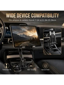 Car Cup Holder Phone Tablet Mount, 2-In-1 Adjustable Height & 360° Rotatable Smartphone Stand With Stable Clamp Grip, Anti-Shake Hands-Free, Universal Cup Holder Expander For IPhone Android, SUV Truck RV, Road Trip Essentials, Car Accessories - Multicolor - View 5