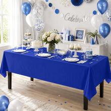 Taplak Meja Plastik Sekali Pakai Warna Biru Tua Polos (1/3/6/12 Pack) - Ukuran 54 Inci x 108 Inci - Untuk Pesta dan Piknik, Cocok untuk Pernikahan, Natal, Thanksgiving, Halloween - Royal Blue - View 4