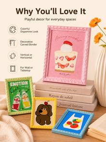 1pc 6-Inch Dopamine Colorful Mini Photo Frame, Hollow Bead Decorated Oil Painting Card Paper Art Frame, Wall-Mounted And Desktop Photo Frame, Suitable For Home Office Decor, Gallery Wall, Desktop Decoration, Graduation Gift, Father's Day Gift, Dorm Decor, Summer Decor - Multicolor - View 2