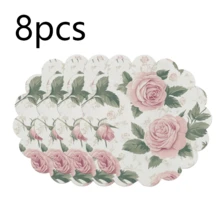 Floral Scalloped Round Placemats, Decorative Table Mats, Size 36*36cm. Polyester Woven, Heat-Resistant, Waterproof, Stain-Proof, Washable & Durable For Table Decor. - Multicolor - View 24
